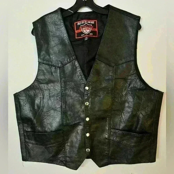 Interstate Leather Motorcycle Snap Button Vest - Picture 1 of 7